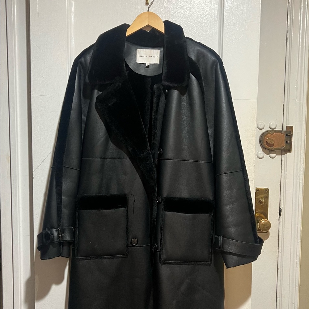 Rebecca Minkoff Black Faux Leather Jacket with Fur Trim